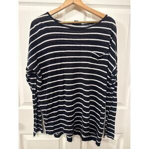 Vince 100% Linen Mixed Stripe Single Pocket Long Sleeve Women's Tunic, L